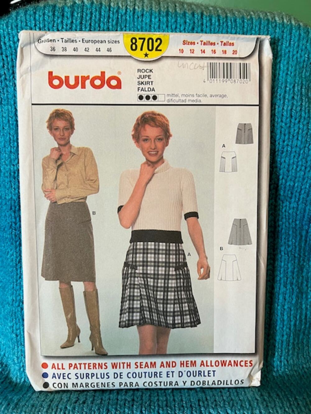 Burda 8702 sewing pattern womens A line skirt gored pleated